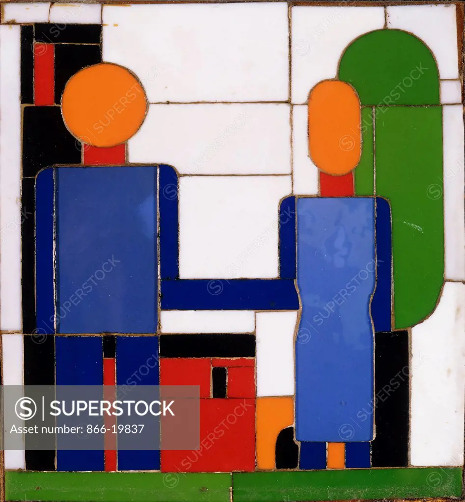Man and Woman with Intersecting Arms; Mann und Frau mit ineinander ubergehenden Armen. Franz Wilhelm Seiwert (1894-1933). Glass mosaic laid down on board. Executed circa 1932. 26 x 23.8cm.