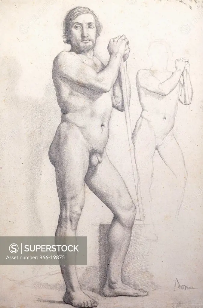 Naked man Standing; Homme nu Debout. Edgar Degas (1834-1917). Pencil on paper. Drawn circa 1856. 38 x 27cm.