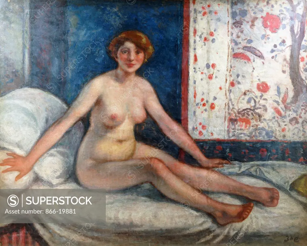 Nude on a Sofa; Nu Assis sur un Sofa. Georges d'Espagnat (1870-1950). Oil on canvas. Painted circa 1920. 130 x 162cm.