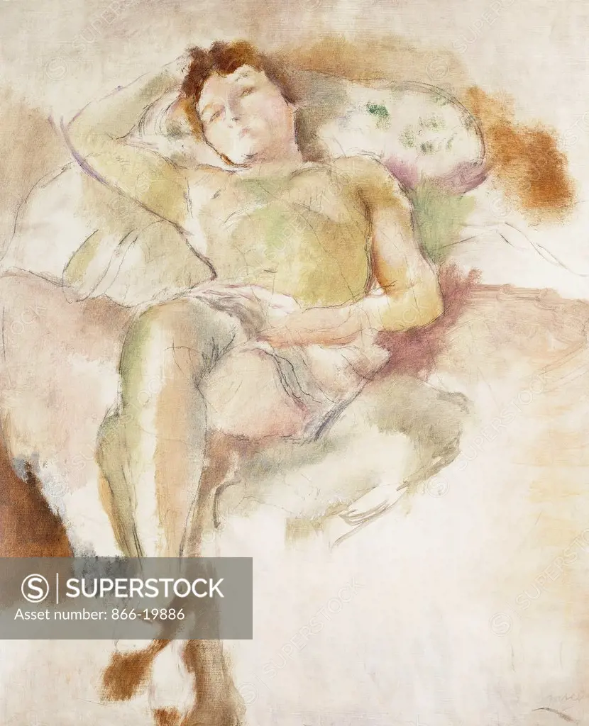 Bobette Lying Down; Bobette Allongee. Jules Pascin (1885-1930). Oil on board. Painted in 1927. 73 x 60cm.