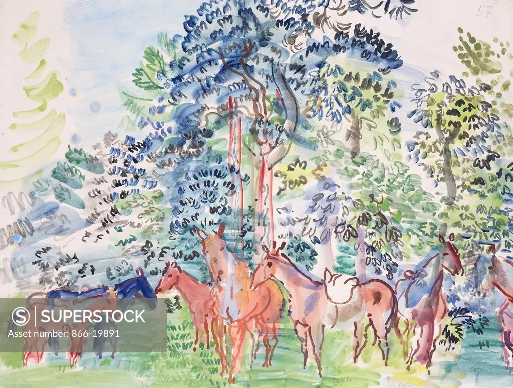 Horses in Wood; Chevaux au Bois. Raoul Dufy (1877-1953). Watercolour on paper. 49.7 x 69.5cm.