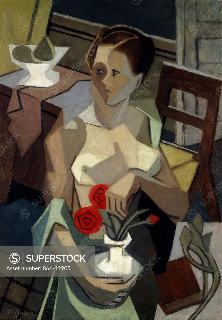 Woman and Vase of Roses; Femme et Vase de Roses. Jean Metzinger (1883-1956). Oil on canvas. Painted in 1919. 92.1 x 65.3cm.