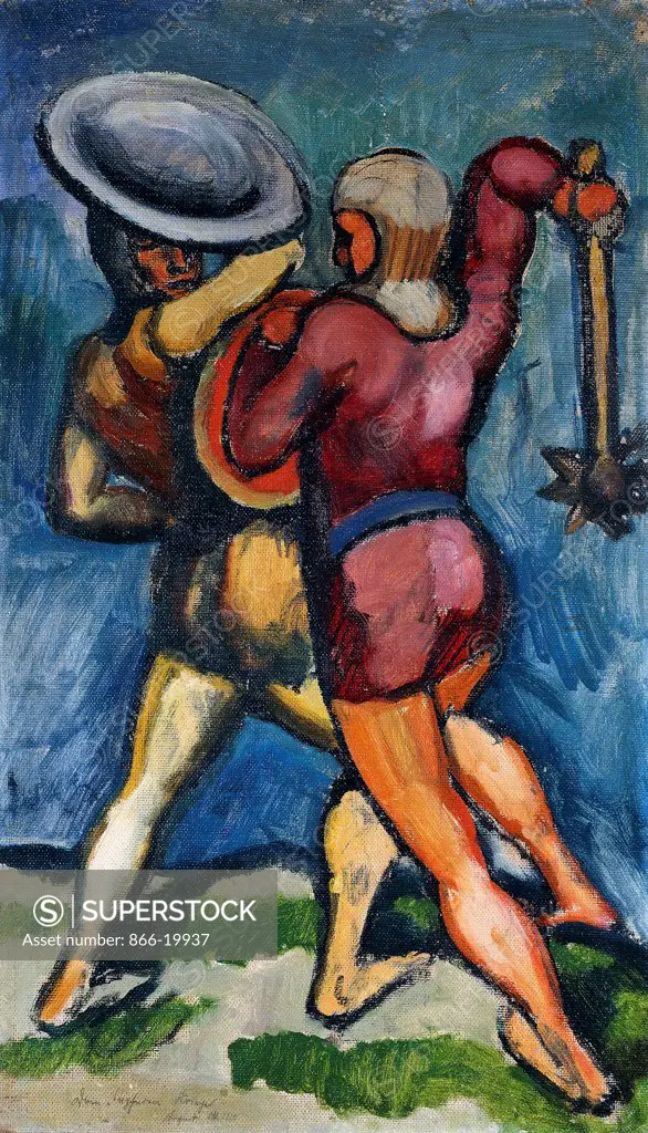 Two Warriors; Zwei Kampfende. August Macke (1887-1914). Oil on canvas. Painted in 1910. 63 x 36.7cm