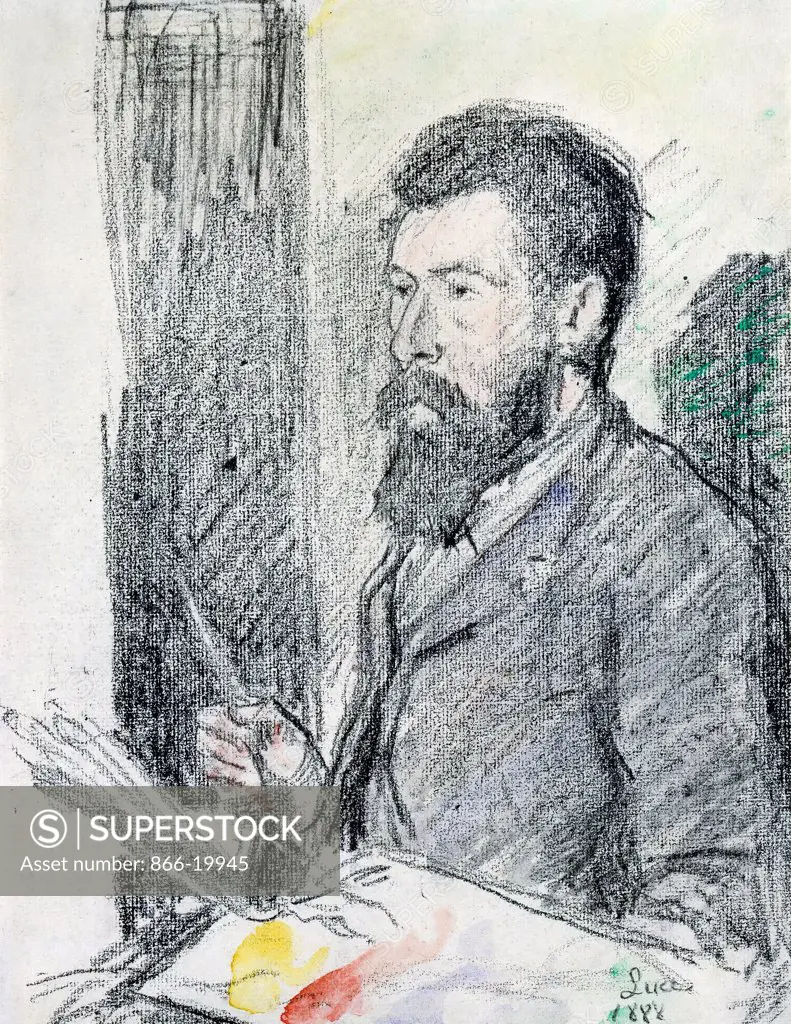 Portrait of Georges Seurat (1859-1891). Maximilien Luce (1858-1941). Charcoal and watercolour on paper. Executed in 1888. 29.5 x 23cm.