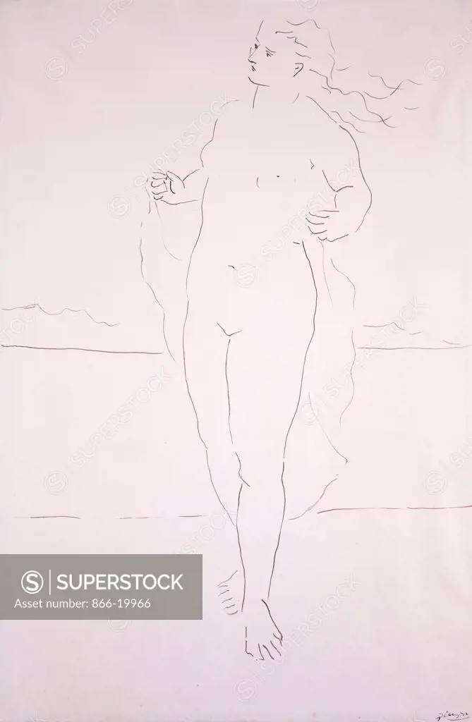 Nude Woman; Femme Nue. Pablo Picasso (1881-1973). Black ink on paper. Painted in 1923. 108.5 x 72cm.