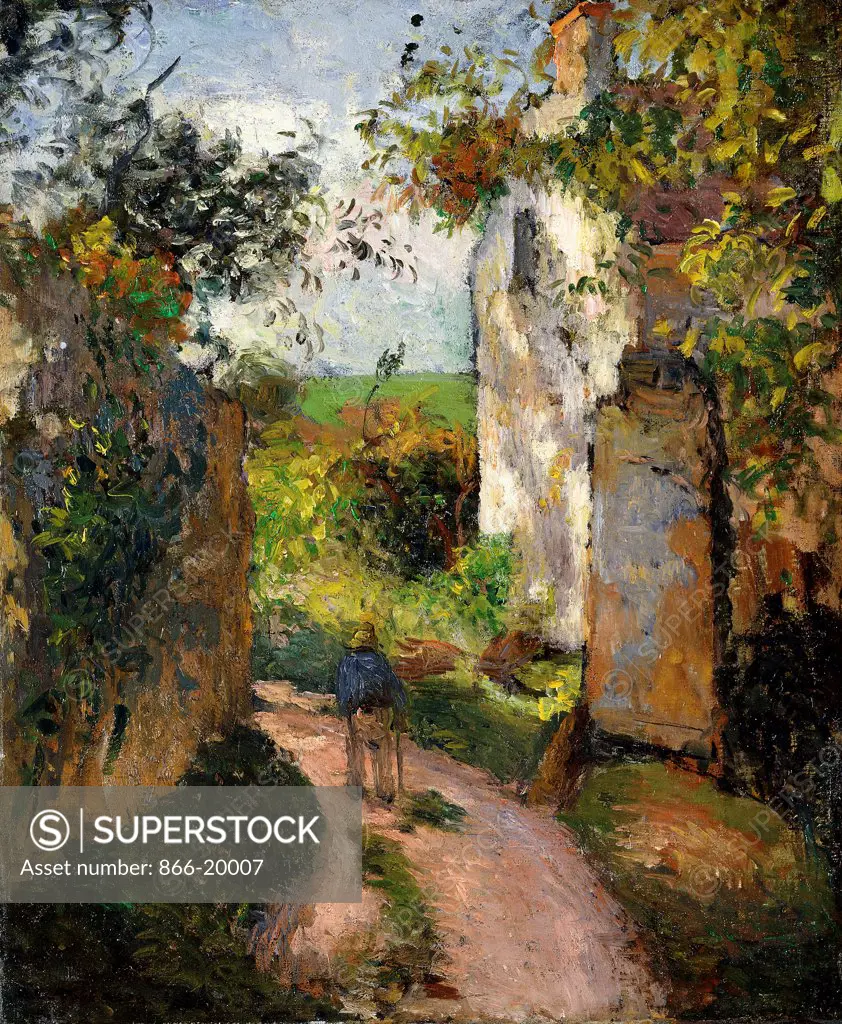 Peasant on an alley by a House, Pontoise; Paysan dans une Ruelle a l'Hermitage, Pontoise. Camille Pissarro (1830-1903). Oil on canvas. Painted in 1876. 46.2 x 38.4cm.