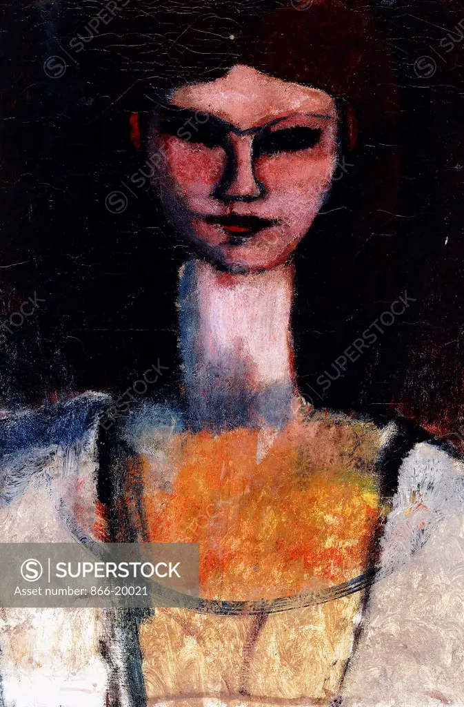 Bust of a Young Woman; Buste de Jeune Femme. Amedeo Modigliani (1884-1920). Oil on canvas. Painted circa 1910-11. 55 x 38cm.