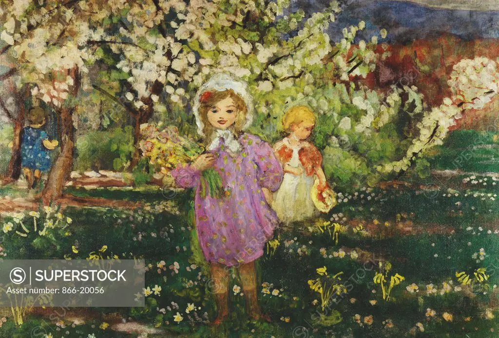 Children in an Orchard in Blossom; Les Enfants un Verger en Fleurs. Henry Lebasque (1865-1937). Oil on canvas. Painted in 1914. 77.5 x 107.5cm.