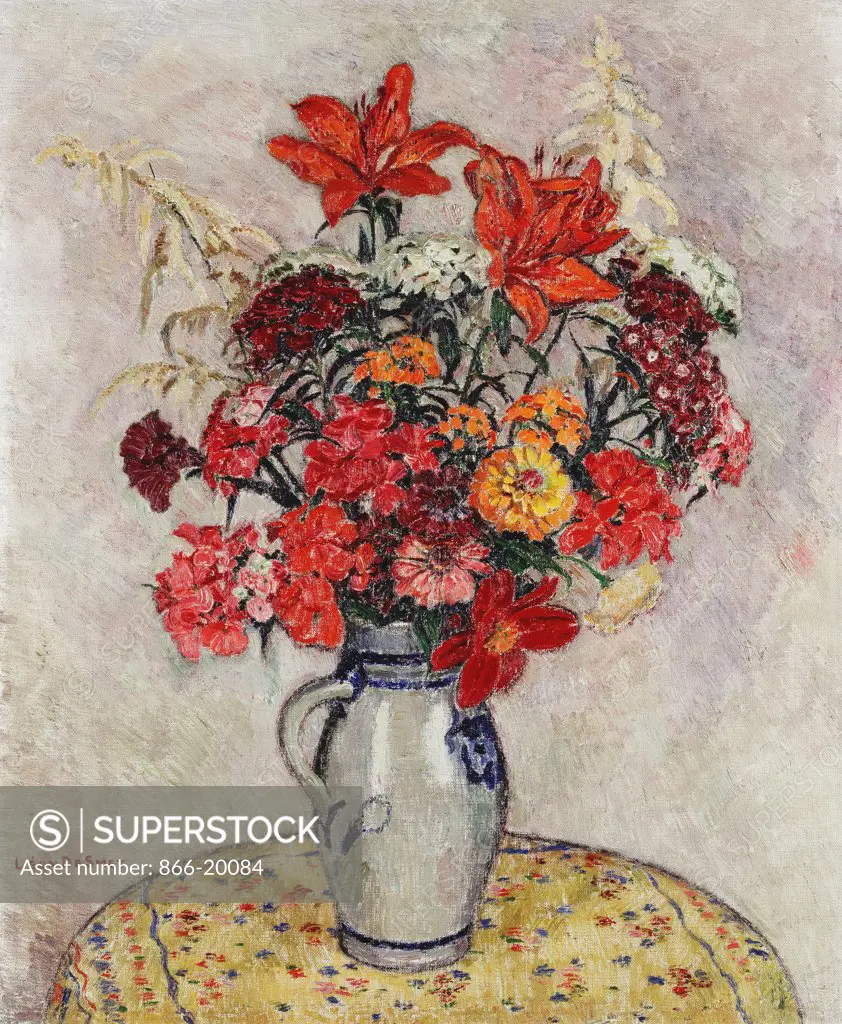 Bouquet of Flowers in a Pitcher; Bouquet de Fleurs dans une Cruche. Leon de Smet (1881-1966). Oil on canvas. 79.5 x 65.5cm.
