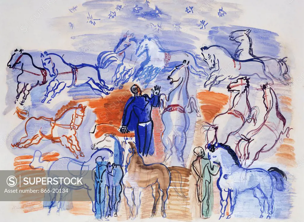 Circus Horses; Chevaux au Cirque. Raoul Dufy (1877-1953). Watercolour, coloured crayon and gouache on paper. 52 x 70.5cm.