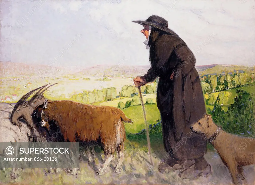The Shepherdess; La Bergere. Pierre Eugene Montezin (1874-1946). Oil on canvas. 131.8 x 180cm.