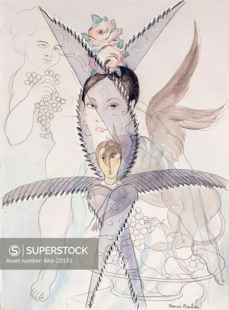 Transparency - Head and Winged Horse; Transparence - Tete et Cheval Aile. Francis Picabia (1879-1953). Watercolour, gouache, black chalk and pencil on paper. Executed circa 1928. 83.8 x 62.2cm.