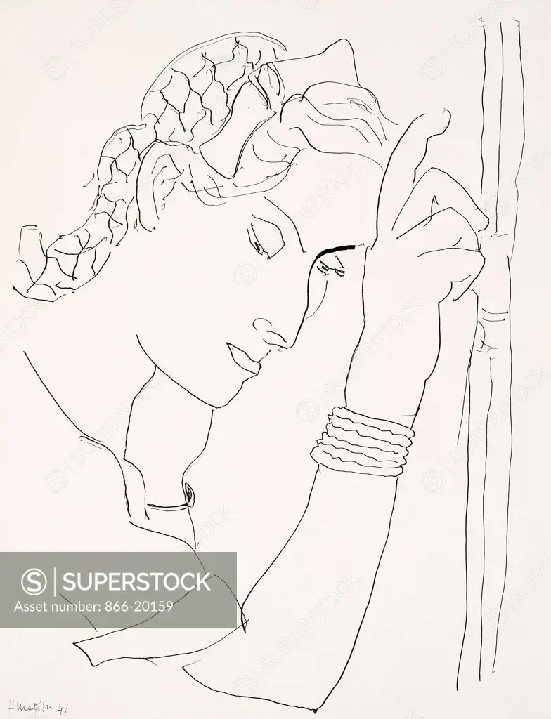 Head of a Woman in Profile; Tete de Femme de Profil. Henri Matisse (1869-1954). Pen and black ink on paper. 53 x 40.5cm.