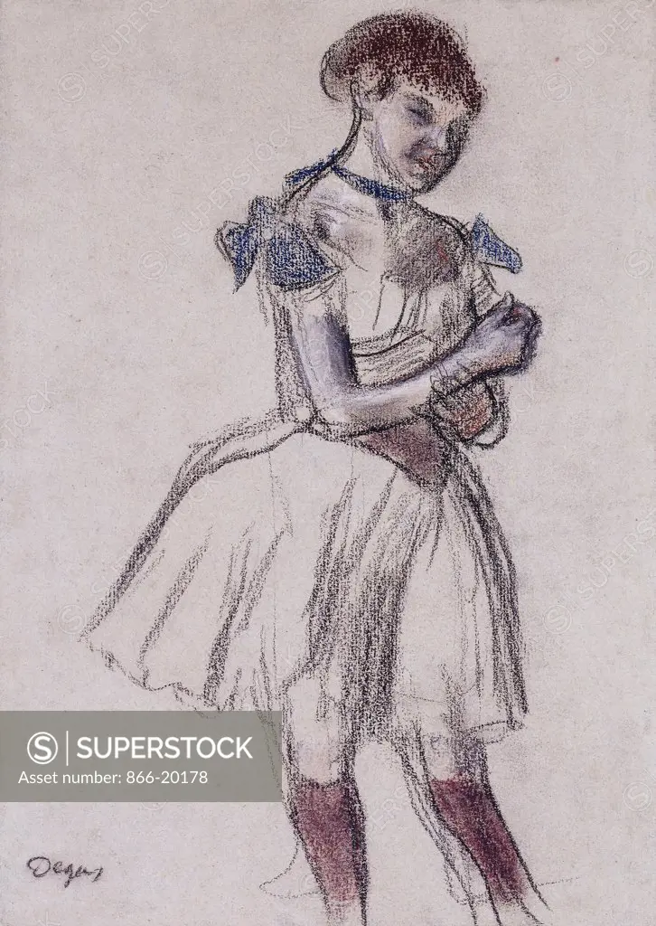 Dancer; Danseuse. Edgar Degas (1834-1917). Pastel on grey paper. Executed circa 1880. 32 x 23cm. A study for one of the dancers in the larger pastel titled 'Trois Danseuses'.