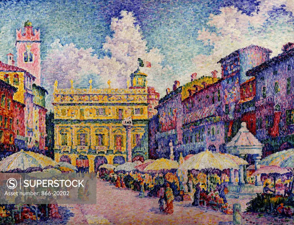 The Herb Market, Verona; La Place aux Herbes, Verone. Paul Signac (1863-1935). Oil on canvas. 90 x 117cm.