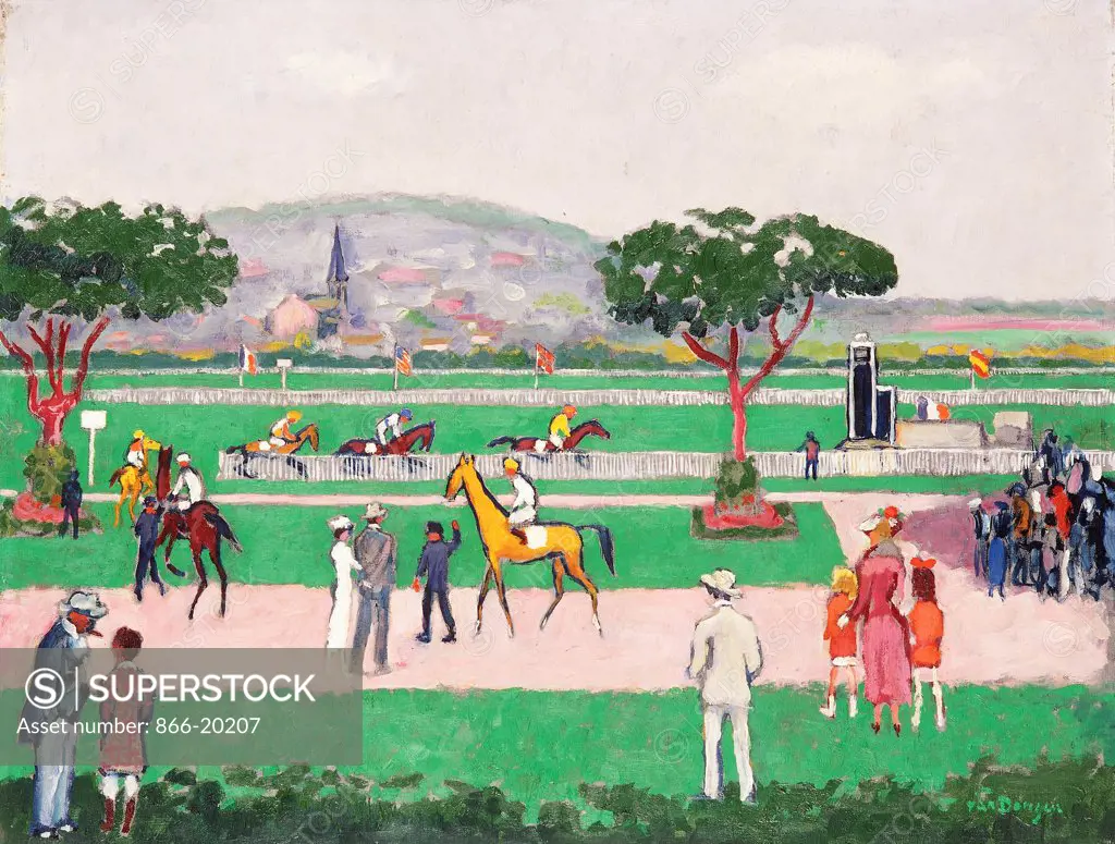The Racecource, Deauville; Deauville, le Champ de Course. Kees van Dongen (1877-1968). Oil on canvas. Painted circa 1935. 50 x 65cm.