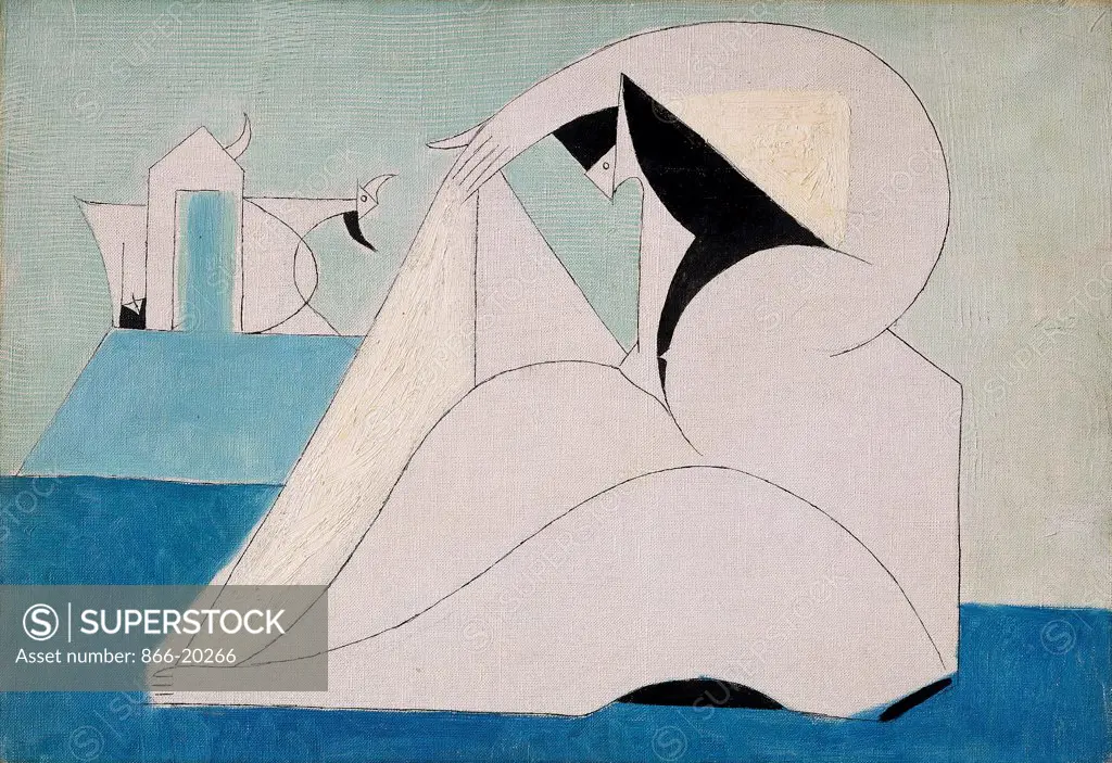 White Nude against a Blue Background; Nu blanc sur Fond bleu. Oscar Dominguez (1906-1957). Oil on canvas. 38.3 x 55.2cm.