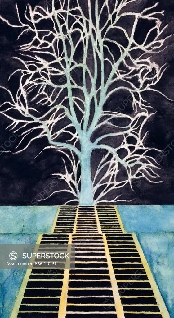 L'Arbre au Bout de l'Escalier - De boom boven  aan de trap. Leon Spilliaert (1881-1946). Watercolour and pencil on paper. 35.5 x 26.5cm.