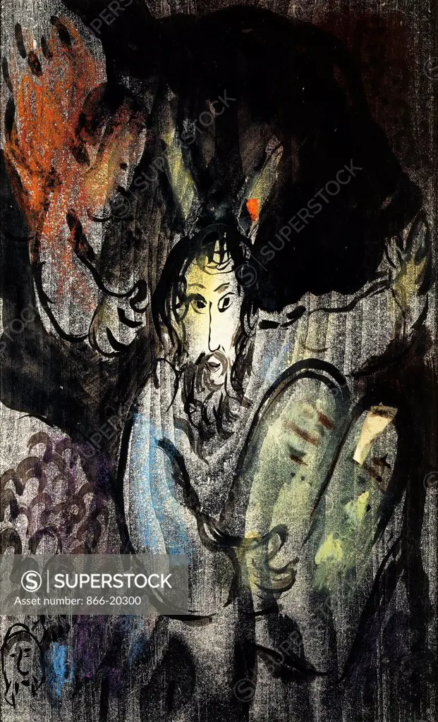 Scene Biblique. Marc Chagall (1887-1985). Gouache, watercolour, pastel and collage on paper. 33 x 25.4cm.