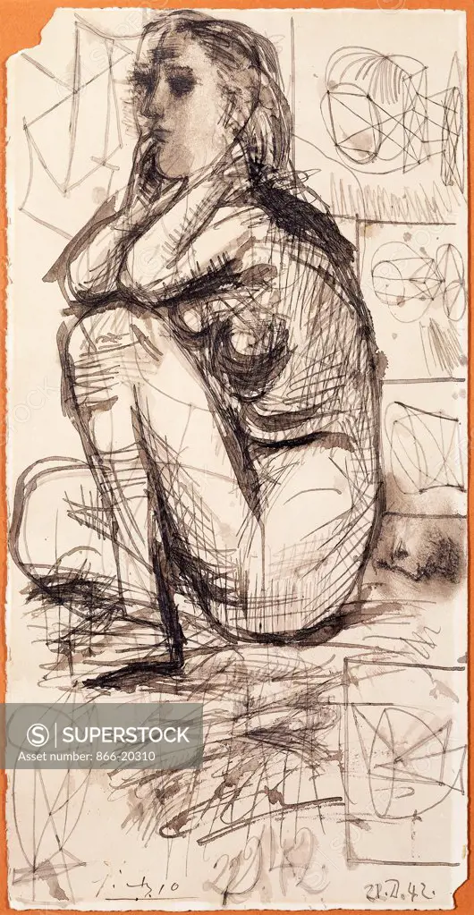 Seated Nude; Nu Assis. Pablo Picasso (1881-1973). Pen, brush and black ink on paper. Signed and dated 1942. 50.5 x 32.8cm.
