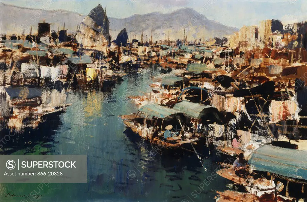 Suchi-Wan, Hong Kong. Edward Seago (1910-1974). Oil on board. Painted in 1962. 76.2 x 50.8cm.