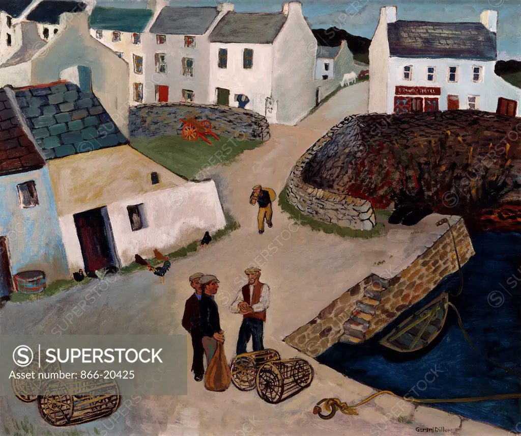 The Lobster Pots, Roundstone. Gerard Dillon (1916-1971). Oil on board. Painted in 1951. 51 x 61cm.