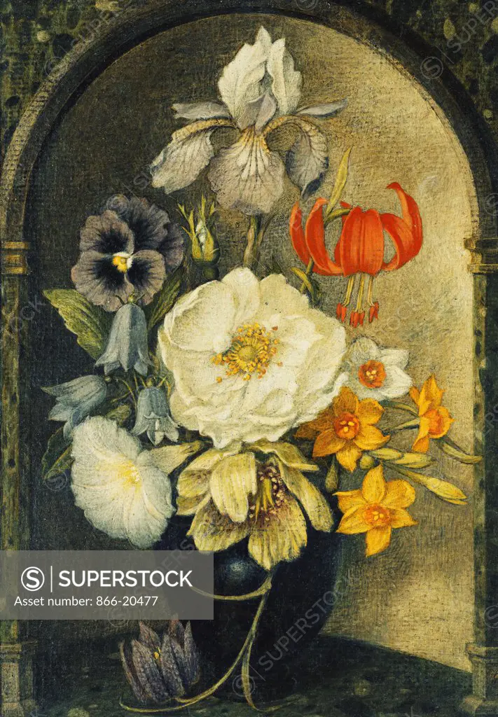 Vase of Flowers in a Niche. Maxwell Ashby Armfield (1881-1972). Tempera on board. 28 x 20.4cm.
