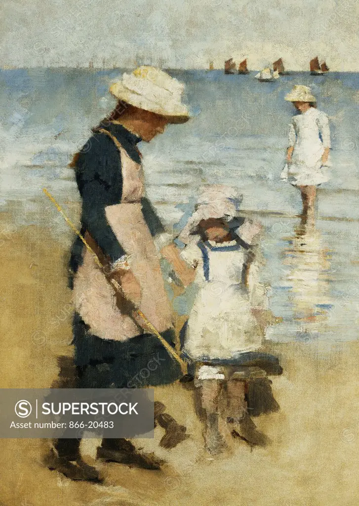 Children on the Beach. Stanhope Alexander Forbes (1857-1947). Oil on canvas. Painted circa 1891. 45.7 x 33cm.