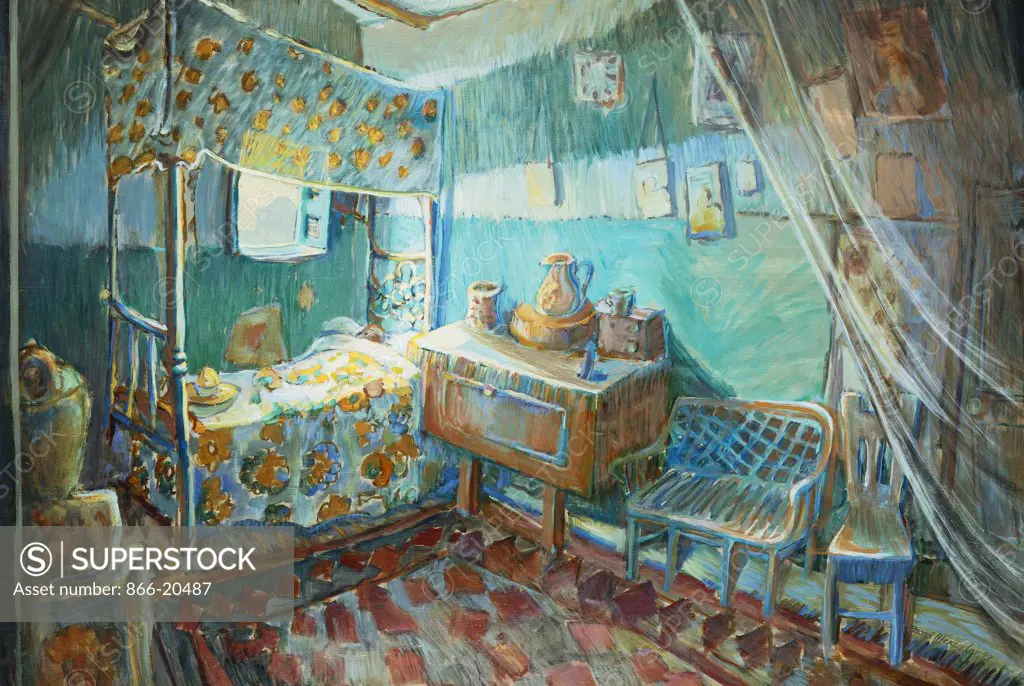 Cacooned in a Mud House in Aswan. Naomi Alexander (b.1938). Oil on board. Signed and dated 1993. 61 x 89cm.