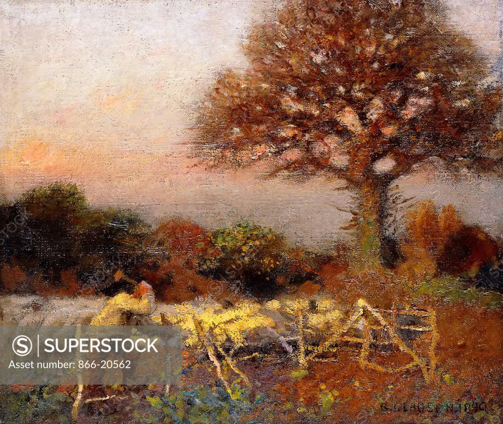 A Sheepfold, Early Morning. George Clausen (1852-1944). Oil on canvas. Dated 1890. 31 x 36cm.
