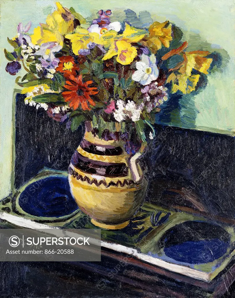 Pot of Flowers on Tiles. Duncan Grant (1885-1978). Oil on canvas. 50.8 x 40.6cm.