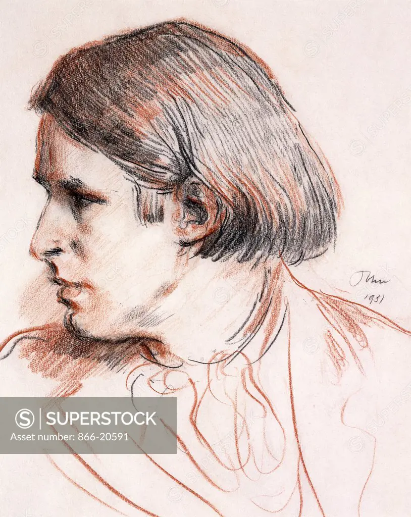 Portrait of Romilly John, the Artist's Son. Augustus John (1878-1961). Black and coloured crayon. Signed and dated 1931. 26.7 x 21.5cm. Romilly John, writer and poet, was August John's seventh child, the second of two sons with Dorelia John.