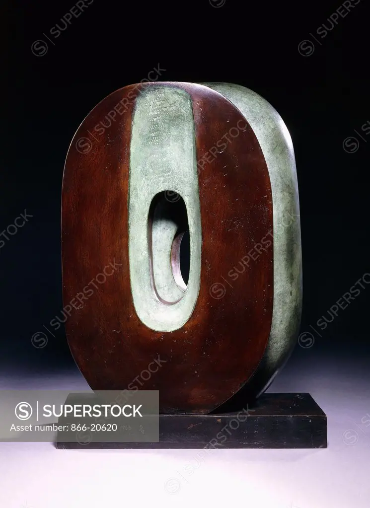 Maquette for Dual Form. Barbara Hepworth (1903-1975). Bronze with a green and brown patina. Signed and dated at the base 'Barbara Hepworth 1966 5/9'. 52cm high inc. base.