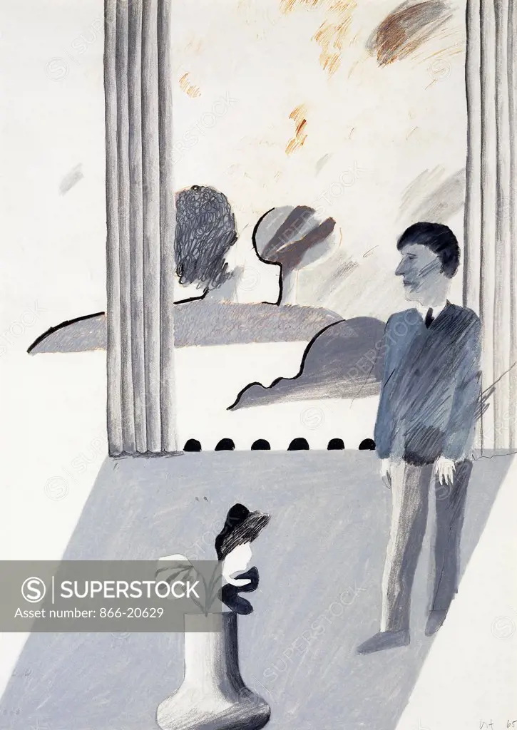 Untitled. David Hockney (b.1937). Pencil, black and coloured crayon and gouache. 36.2 x 25.4cm.