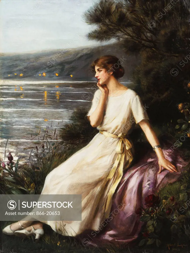 Portrait of a Woman by a Lake. Albert Lynch (1851-1912). Oil on canvas. 100.3 x 76.2cm.