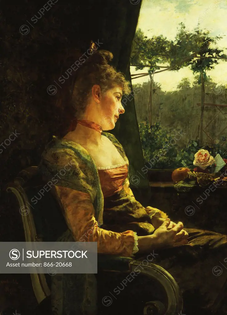 Daydreams. Albert Raudnitz (1814-1899). Oil on canvas. Painted in 1891. 97.8 x 71.1cm.