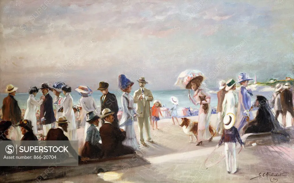 Beach Scene; Scene de Plage. Firmin-Marcelin Michelet (1875-1951). Oil on canvas. Painted in 1909. 55.5 x 85.5cm.