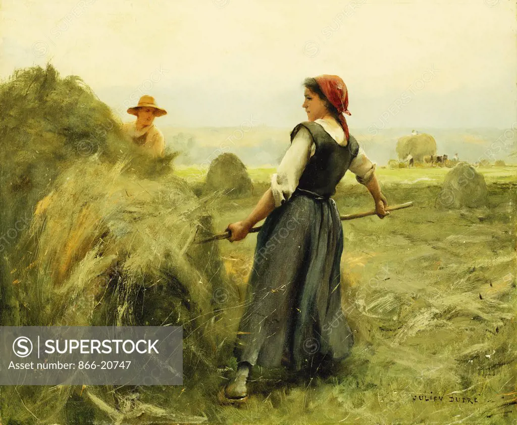 Haymaking; Fenaison. Julien Dupre (1851-1910). Oil on canvas. 38.7 x 46.3cm.