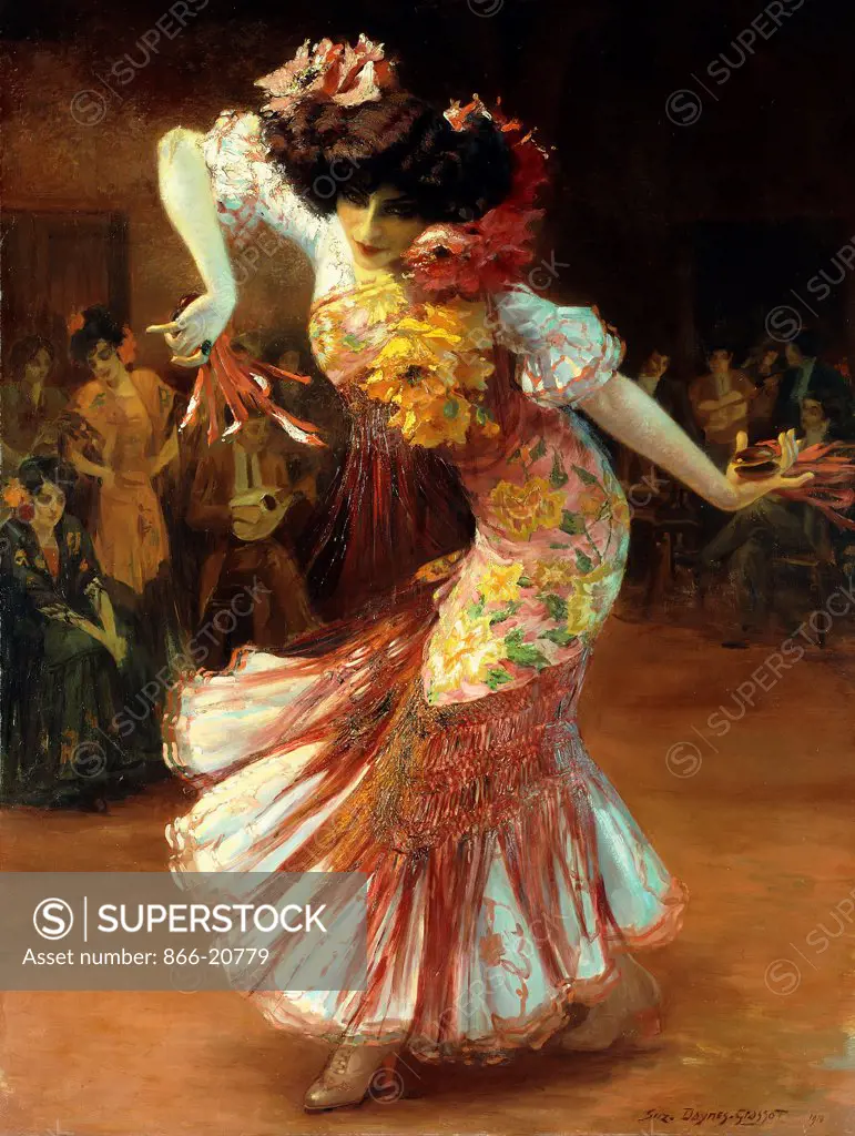 A Flamenco Dancer. Suzanne Daynes-Grassot-Solin (1884-1976). Oil on canvas. Painted in 1910. 127.6 x 95.8cm.