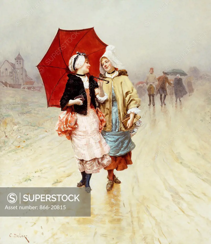 The Red Umbrella. Charles Edouard Delort (1841-1895) Oil on canvas. 74 x 64.8cm.