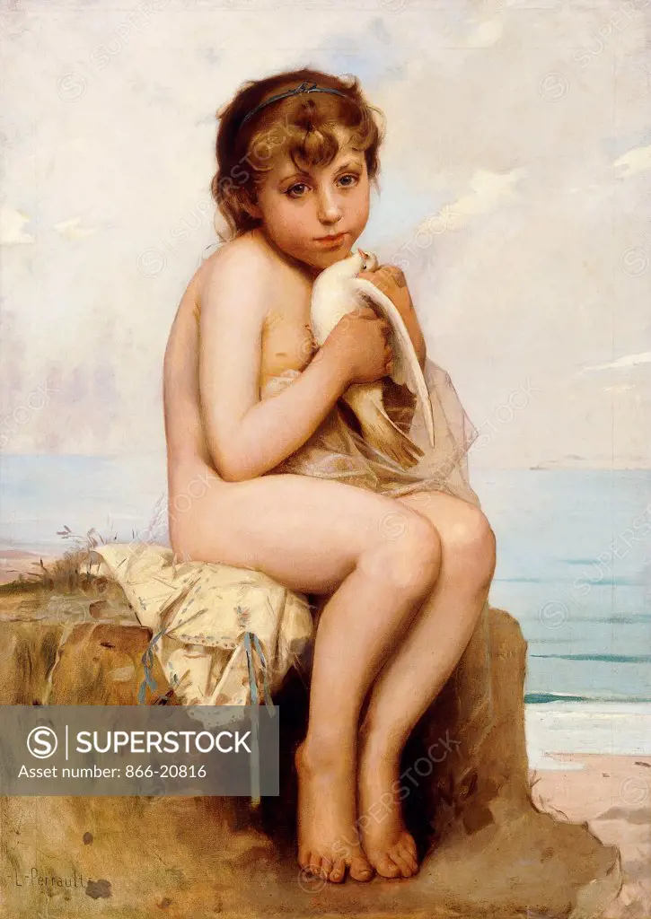 Nude Child with Dove. Leon Bazile Perrault (1832-1908). Oil on canvas. 96.5 x 66cm.