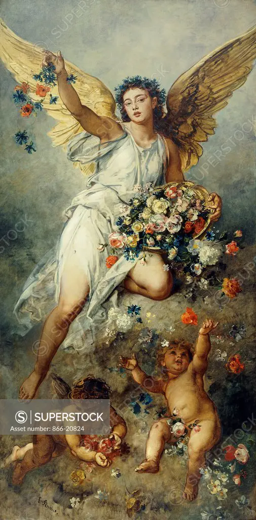 Flora with Putti-Peace. Ludwig Knaus (1829-1910). Oil on canvas. 346 x 172cm.