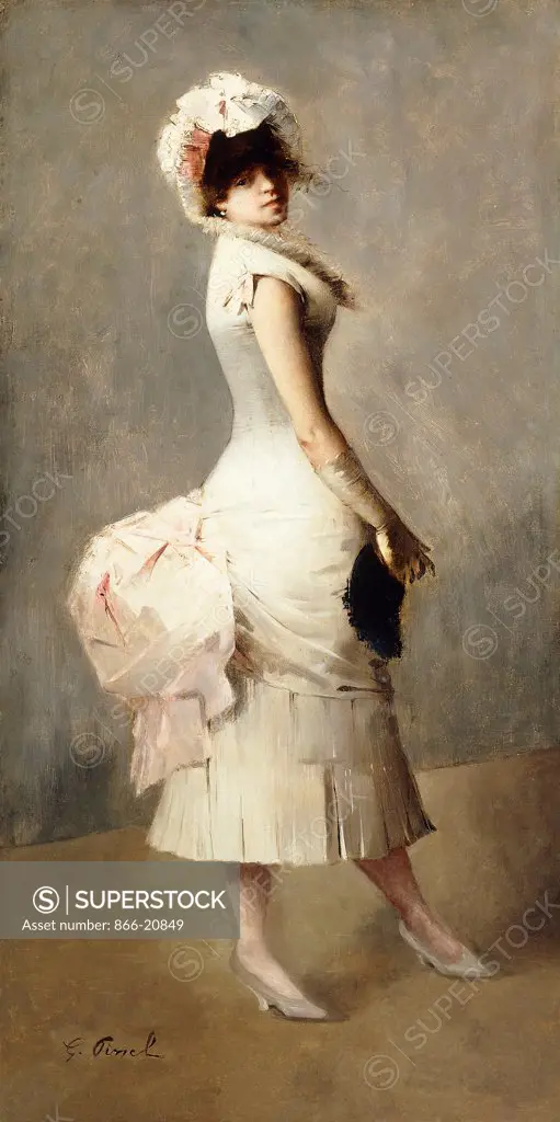 Elegant Ladies. Gustave Nicolas Pinel (1842-1896). Oil on canvas. 52.8 x 26.7cm.