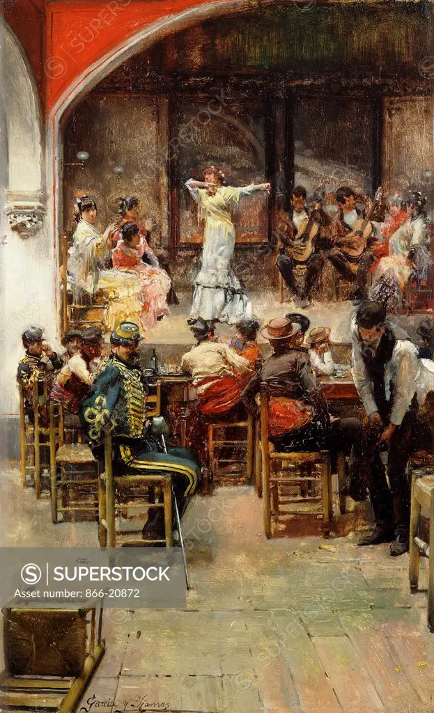Spanish Cabaret. Jose Garcia Ramos (1852-1912). Oil on panel. 27.3 x 16.5cm.