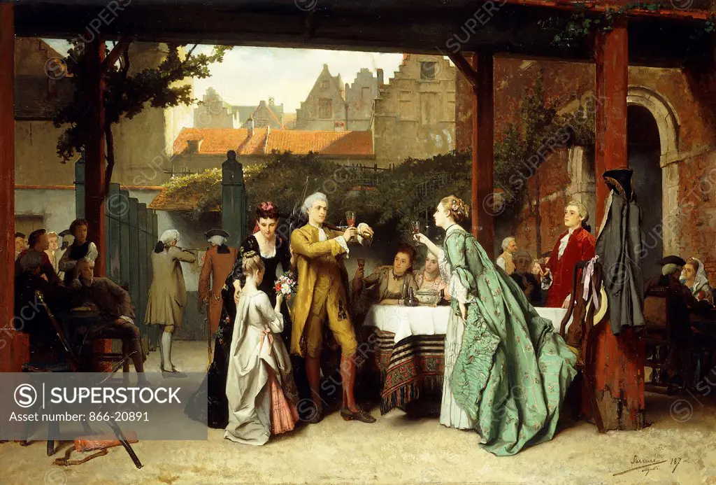Toasting the Winner. Auguste Serrure (1825-1903). Oil on panel. Painted in 1870. 59 x 86.4cm.