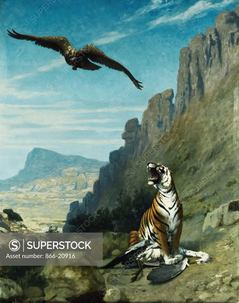 Tiger and Vulture. Jean Leon Gerome (1824-1904). Oil on canvas. 92.8 x 73cm.