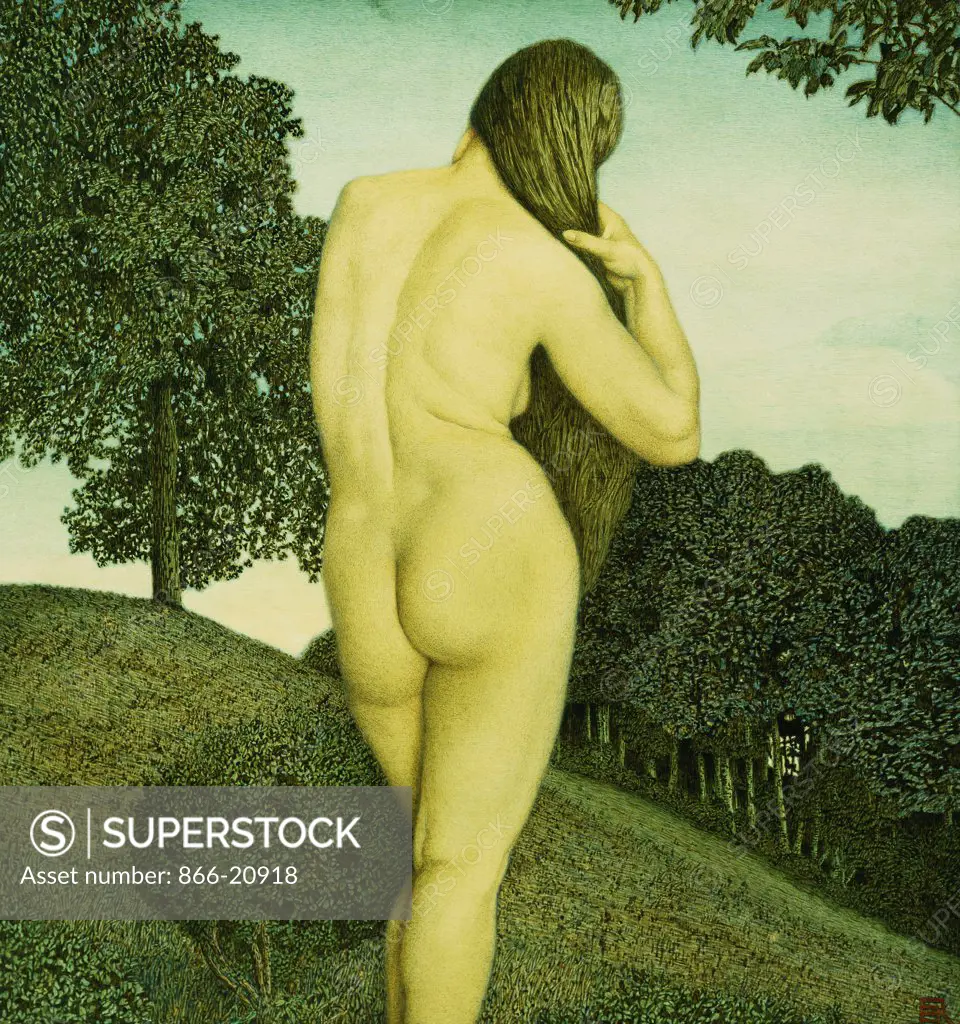 Standing Nude in a Landscape. Rudolf Riemerschmid (1873-1953). Oil on panel. 69 x 65cm.