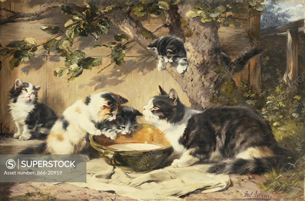 The Bowl of Milk. Julius Adam (1852-1913). Oil on canvas. 21.3 x 32cm.