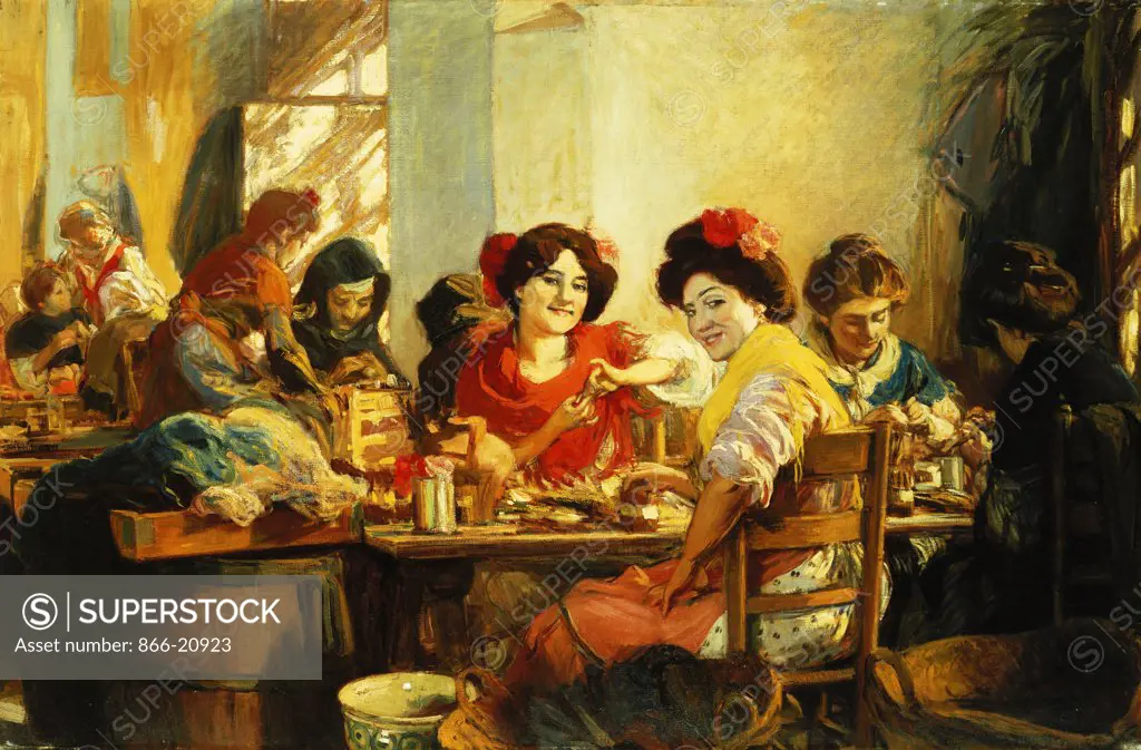 The Cigarette Girls of Seville. Gonzalo Bilbao (1860-1938). Oil on canvas. 108 x 163.8cm.