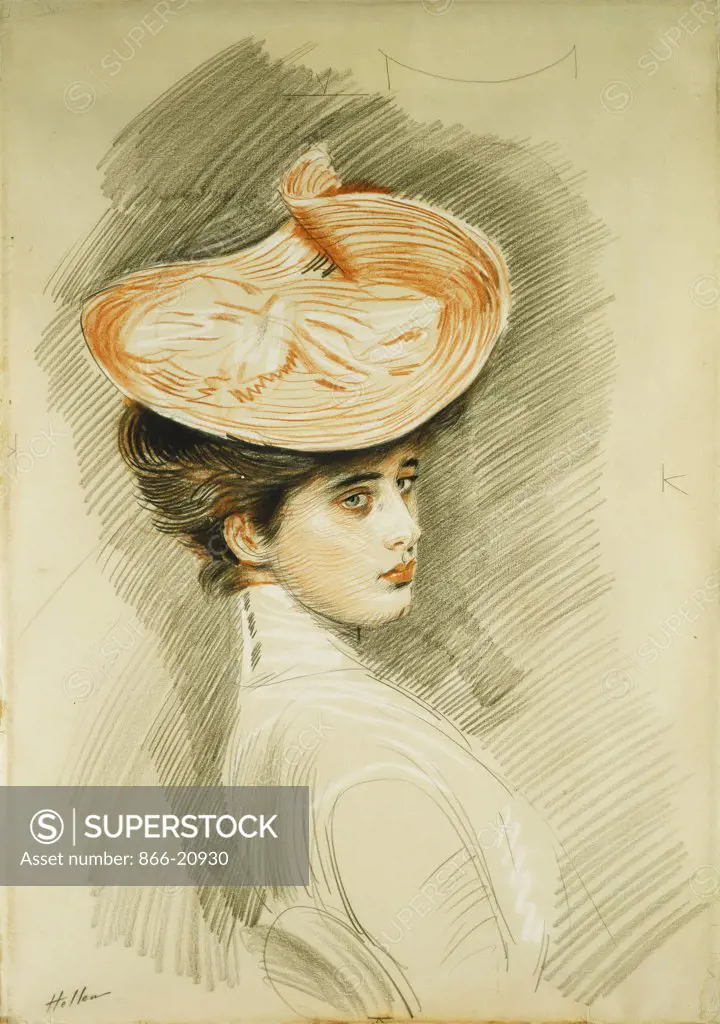 Portrait of a Lady, thought to be Madame Helleu. Paul Cesar Helleu (1859-1927). Black, red and white chalk. 61.8 x 44cm.